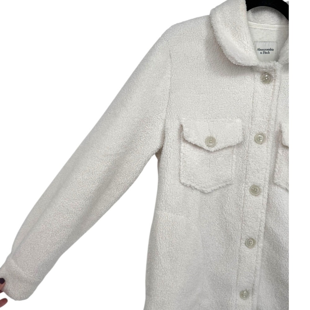 Abercrombie Fitch Women's Sherpa Fleece Shirt Jacket Shacket Cream Size Small - Picture 11 of 13